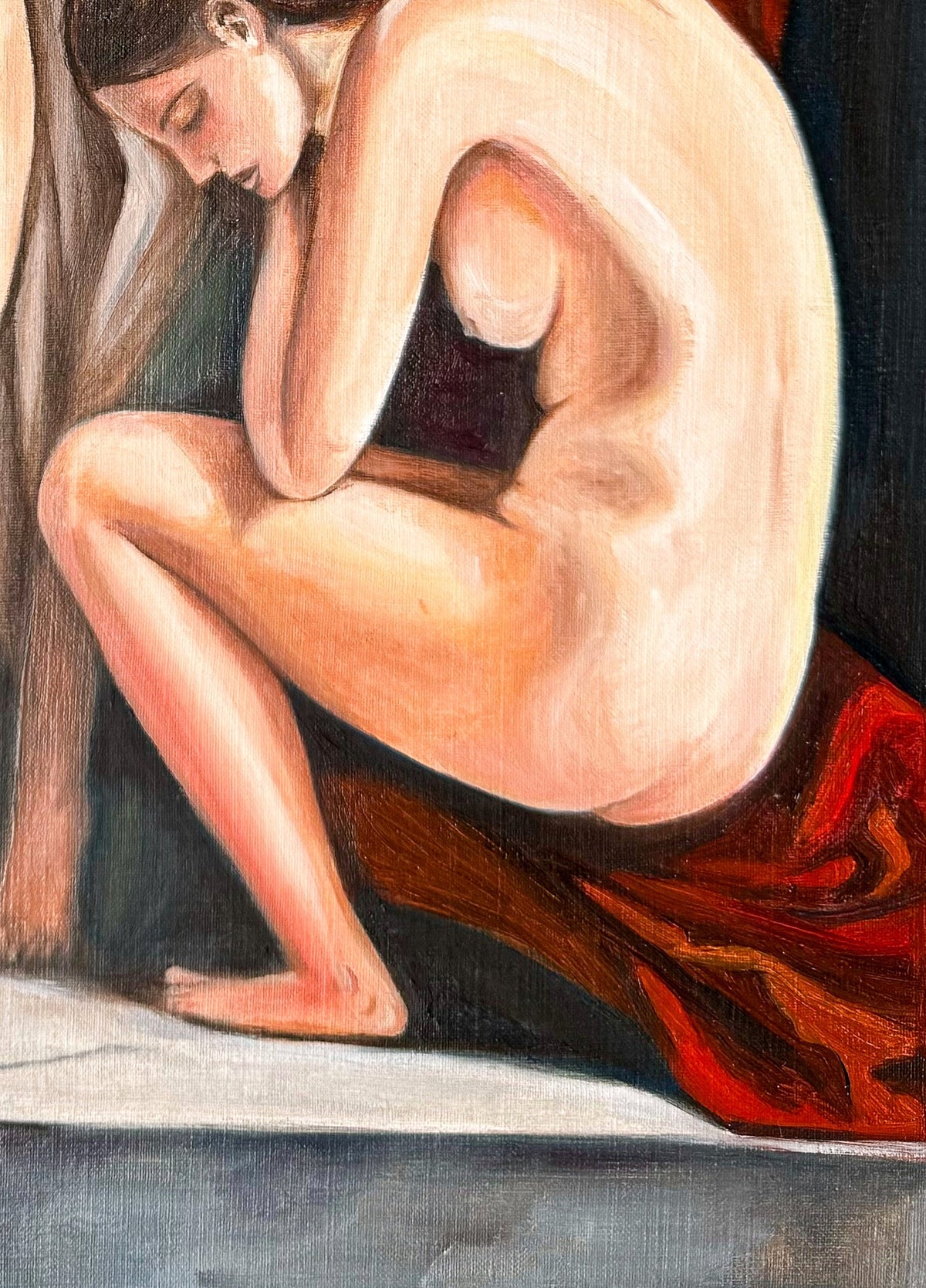 Whispers of Sisterhood – detail 6 – Oil on canvas paper by Nahira | VanArtHub