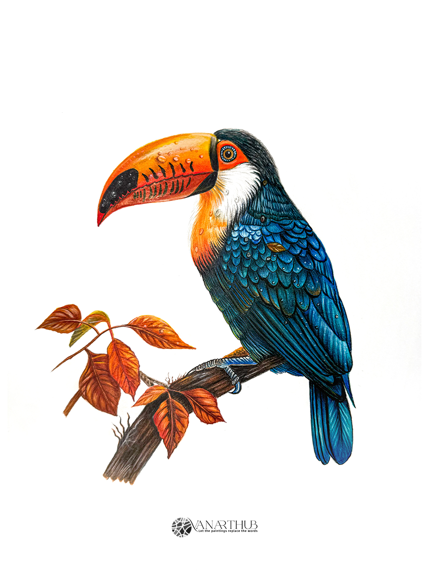 Golden Whispers 01: Original Colored Pencil on Artboard by Phaedra | VanArtHub, an original painting in the Office Wall Art collection