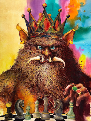 The Thinking Monster (Div Andish) – Original Watercolor and Ink on Cardboard by Amir Fazelian | VanArtHub