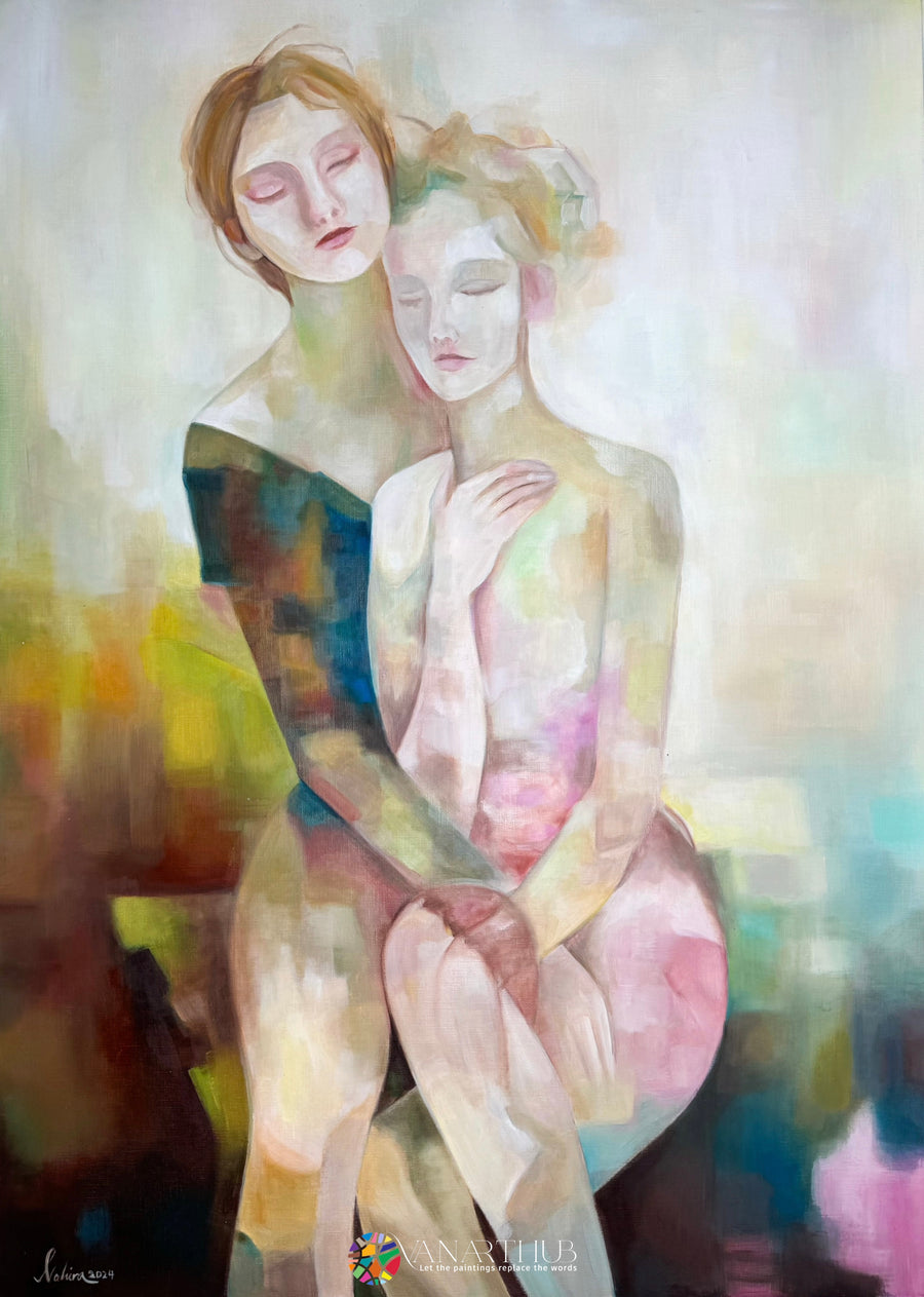 Silent Affection: Original Acrylic on Canvas by Nahira | VanArtHub, an original painting in the Art for Interior Designers collection