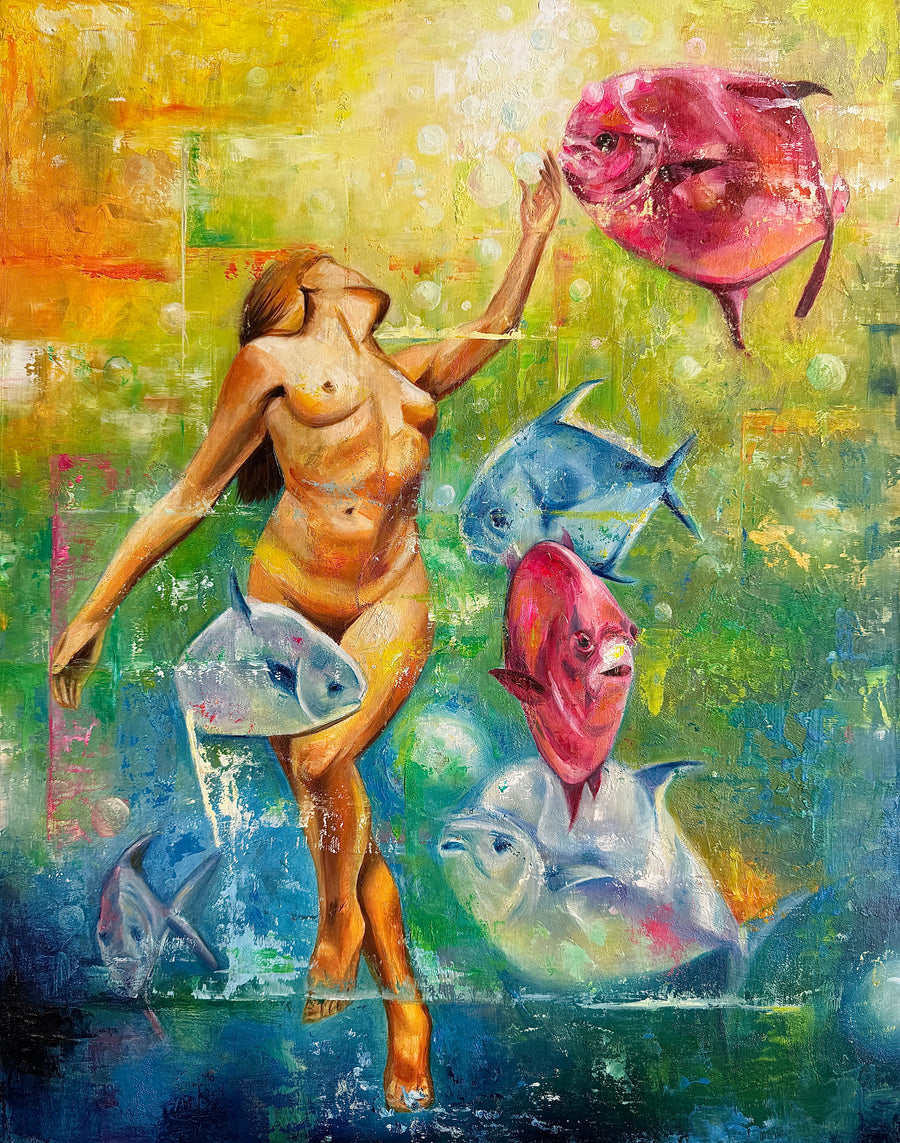 Dance of the Ocean: Original Oil on Canvas by Nahira | VanArtHub, an original painting in the Oil Paintings collection