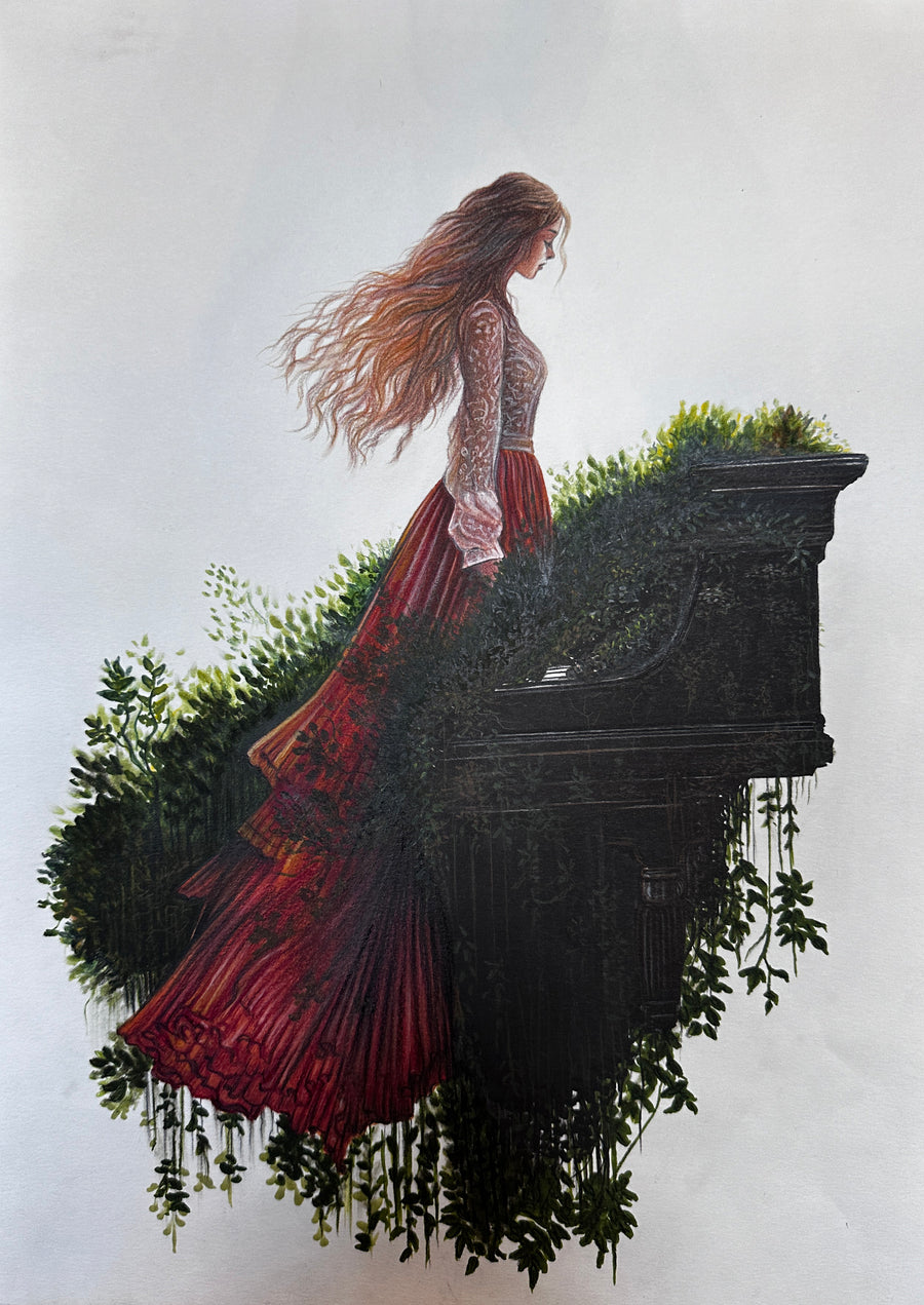 The Forgotten Melody: Original Colored Pencil on Artboard by Phaedra | VanArtHub, an original painting in the Office Art collection