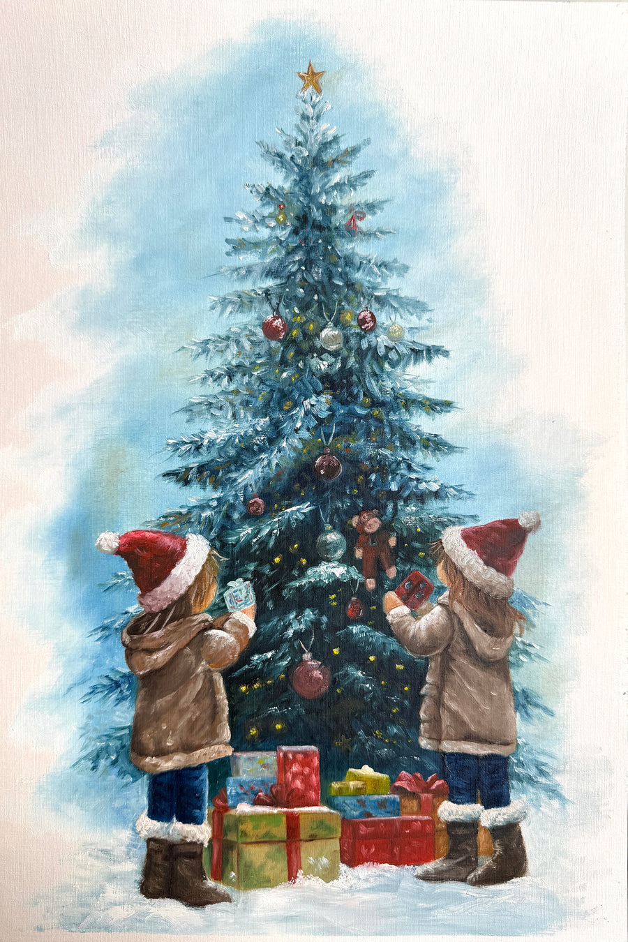 Tinsel & Tiny Joys: Original Oil on Canvas by Phaedra | VanArtHub, an original painting in the Gift-Worthy Art: Original Paintings for Special Occasions | VanArtHub collection