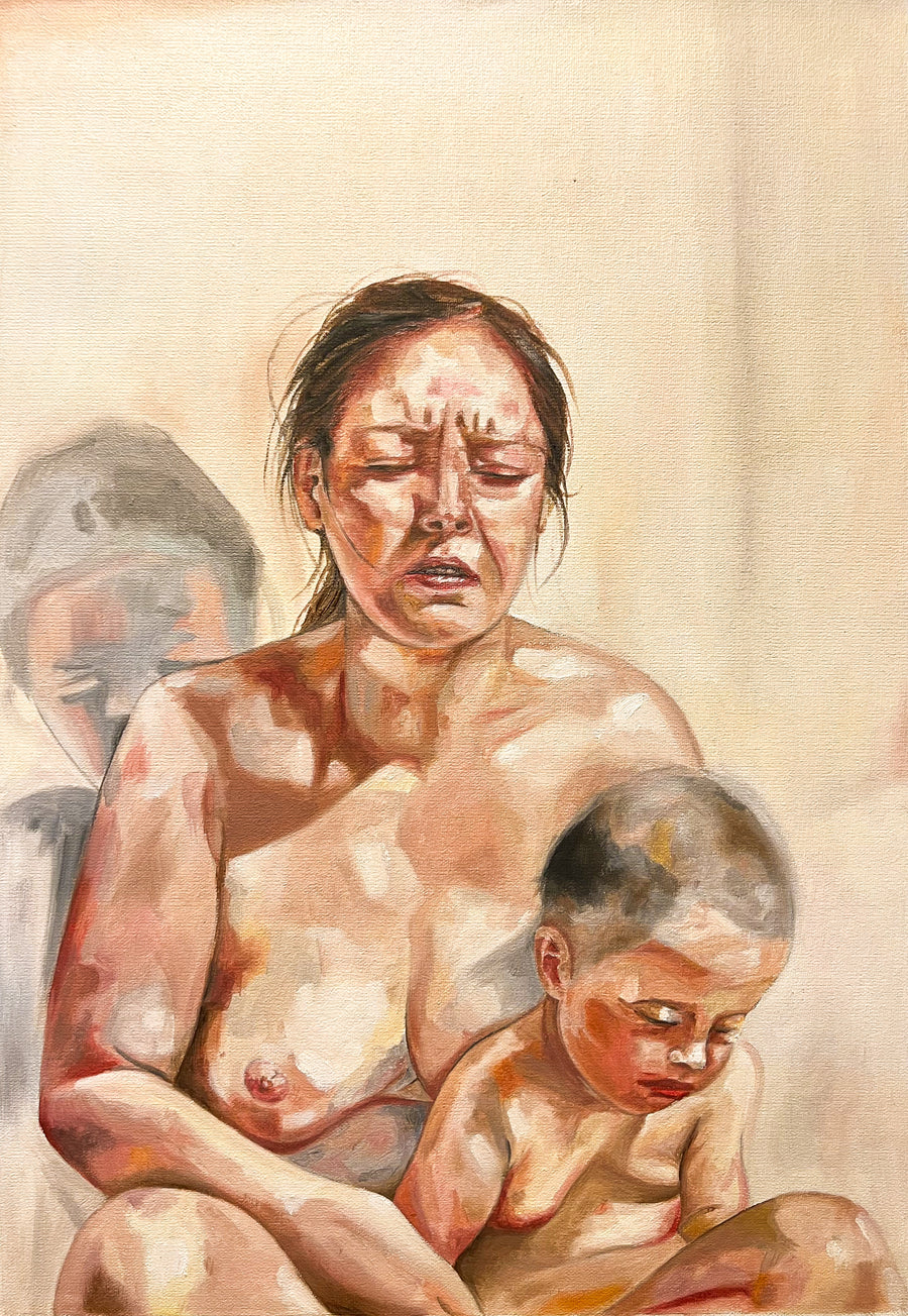 Unseen Labor: Original Oil on Canvas by Nahira | VanArtHub, an original painting in the Contemporary Canadian Art collection