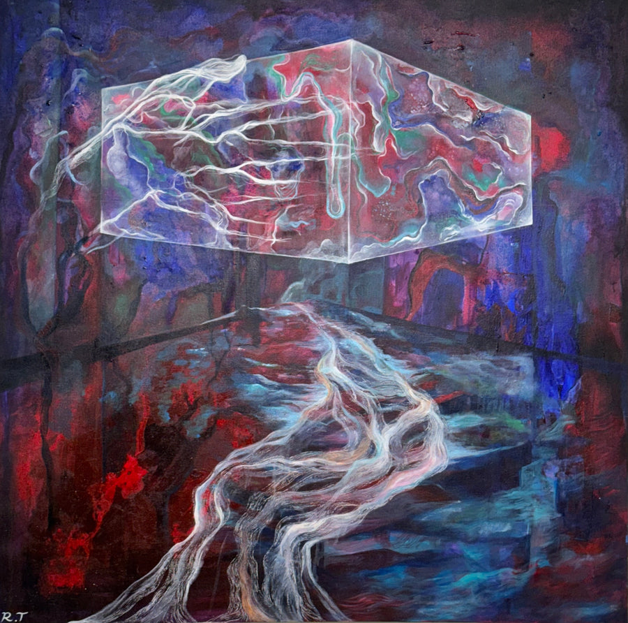 The Eternal Ledger: Original Mixed Media on Canvas by Roshan | VanArtHub, an original painting in the Contemporary Art collection