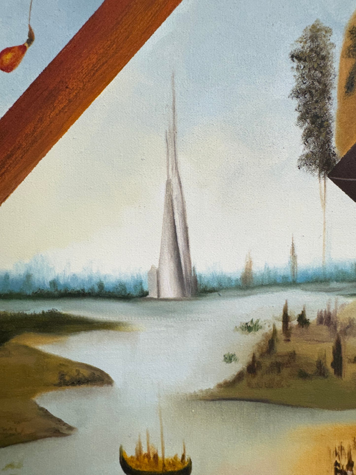 Small World in the Hands of a Stranger – detail 2 – Surrealist Oil by Melina Ghaemi | VanArtHub