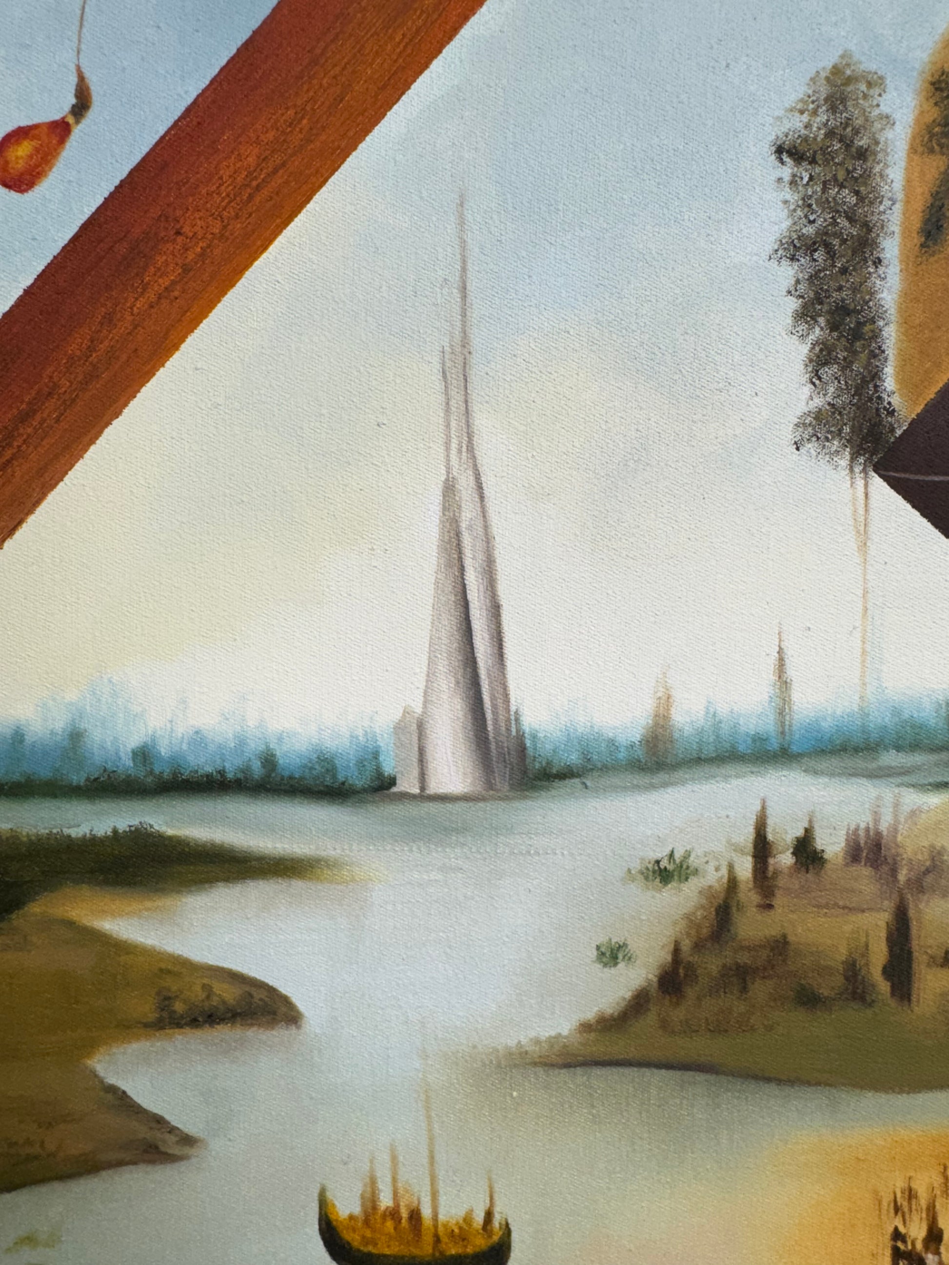 Small World in the Hands of a Stranger – detail 2 – Surrealist Oil by Melina Ghaemi | VanArtHub