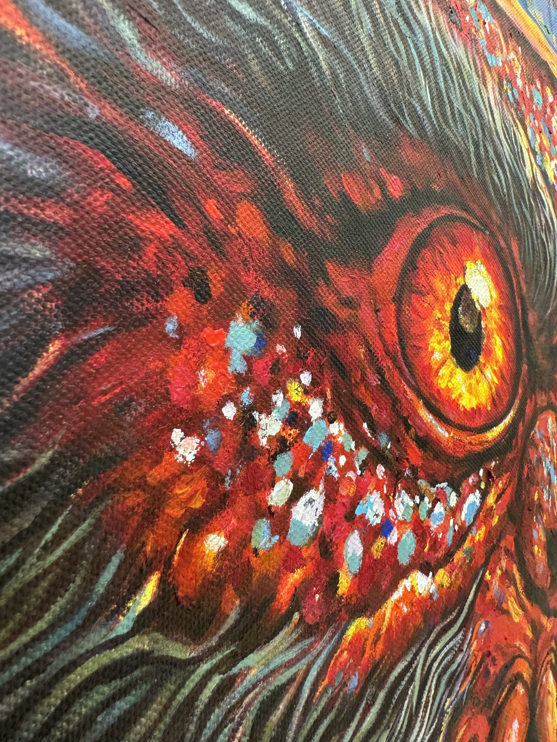 The Monster (Div) Trapped in Data — original art — detail 5 — painting by Amir Fazelian | VanArtHub original art