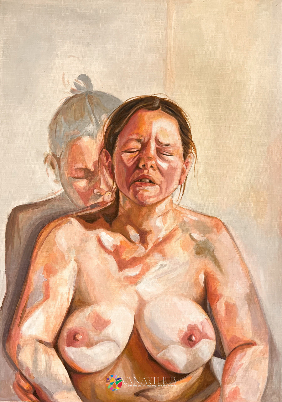 Echo of Her Pain: Original Oil on Canvas by Nahira | VanArtHub, an original painting in the Art for Interior Designers collection