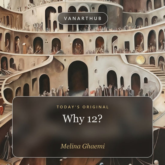Why 12? by Melina Ghaemi - a slow pan across the finished oil painting, moving over the tiered rock-cut city, the crowds of cloaked figures and the golden clock at its centre.
