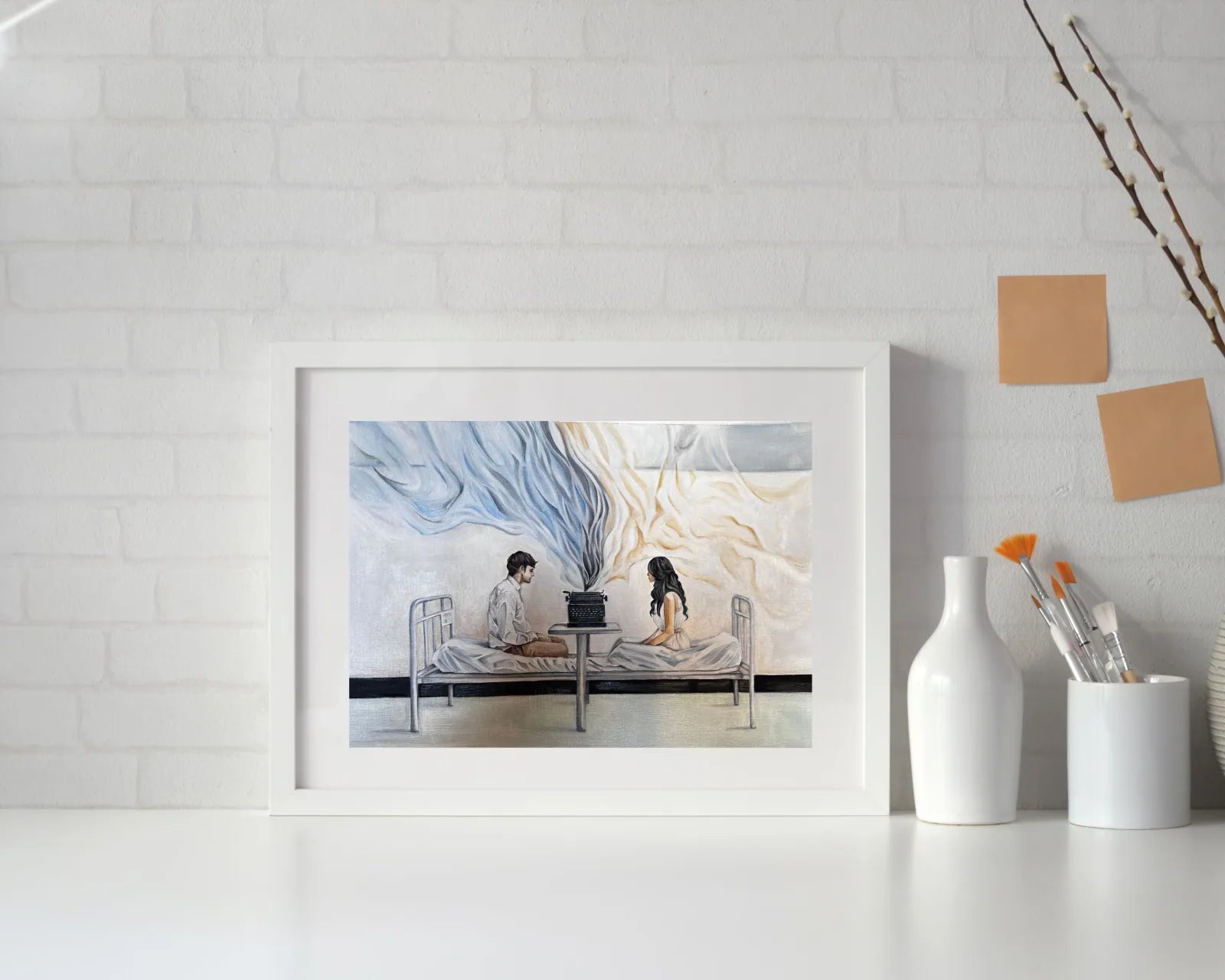 A framed original VanArtHub painting on a bright shelf, ready to buy