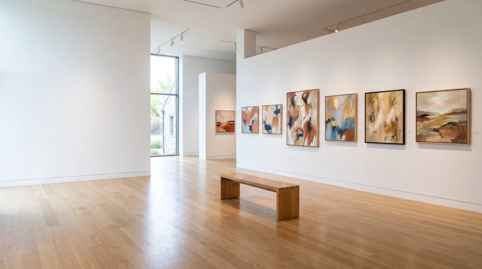Original paintings by VanArtHub artists framed on a gallery wall