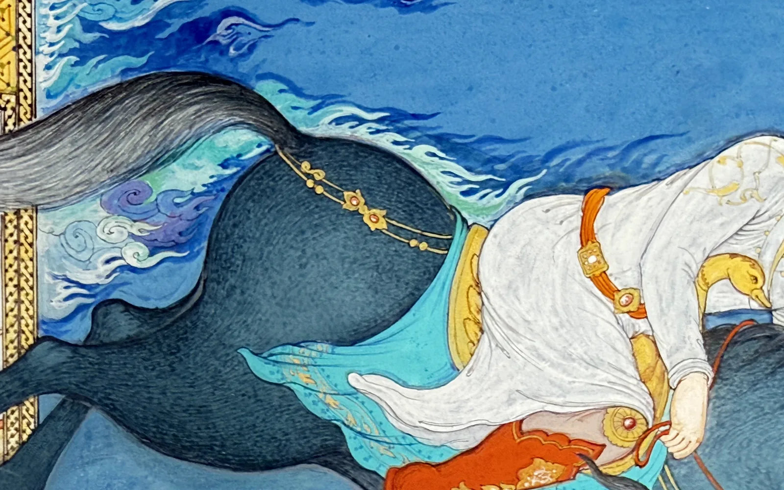 Detail of Siyavash Passing Through the Fire, an original Persian miniature painting